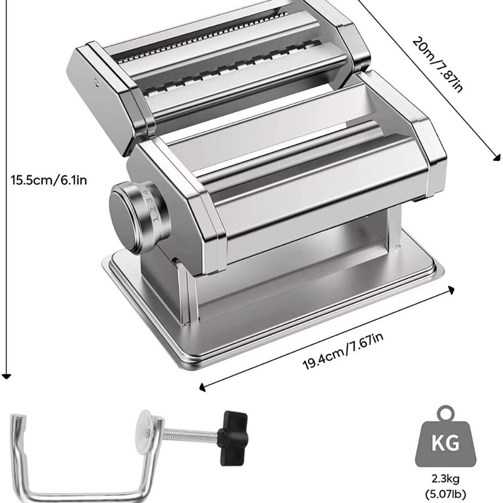 Pasta Maker Machine - Manual Noodle Extruder - Dough Press, Roller & Cutter